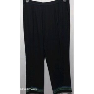 Talbots Petites Size‎ 10 Linen Blend Cropped Capri Pants Black W/Embroidery Legs